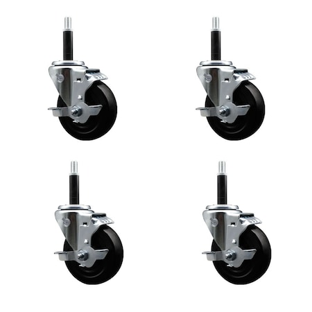 Service Caster 4'' Soft Rubber Swivel 3/4'' Expanding Stem Caster Set with Brake, 4PK SCC-EX20S414-SRS-TLB-34-4